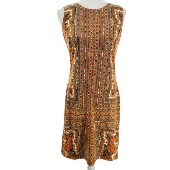 J. McLaughlin Tan Paisley Catalina Gold Cloth Sleeveless Sophia Dress Women Sz S - Picture 1 of 9